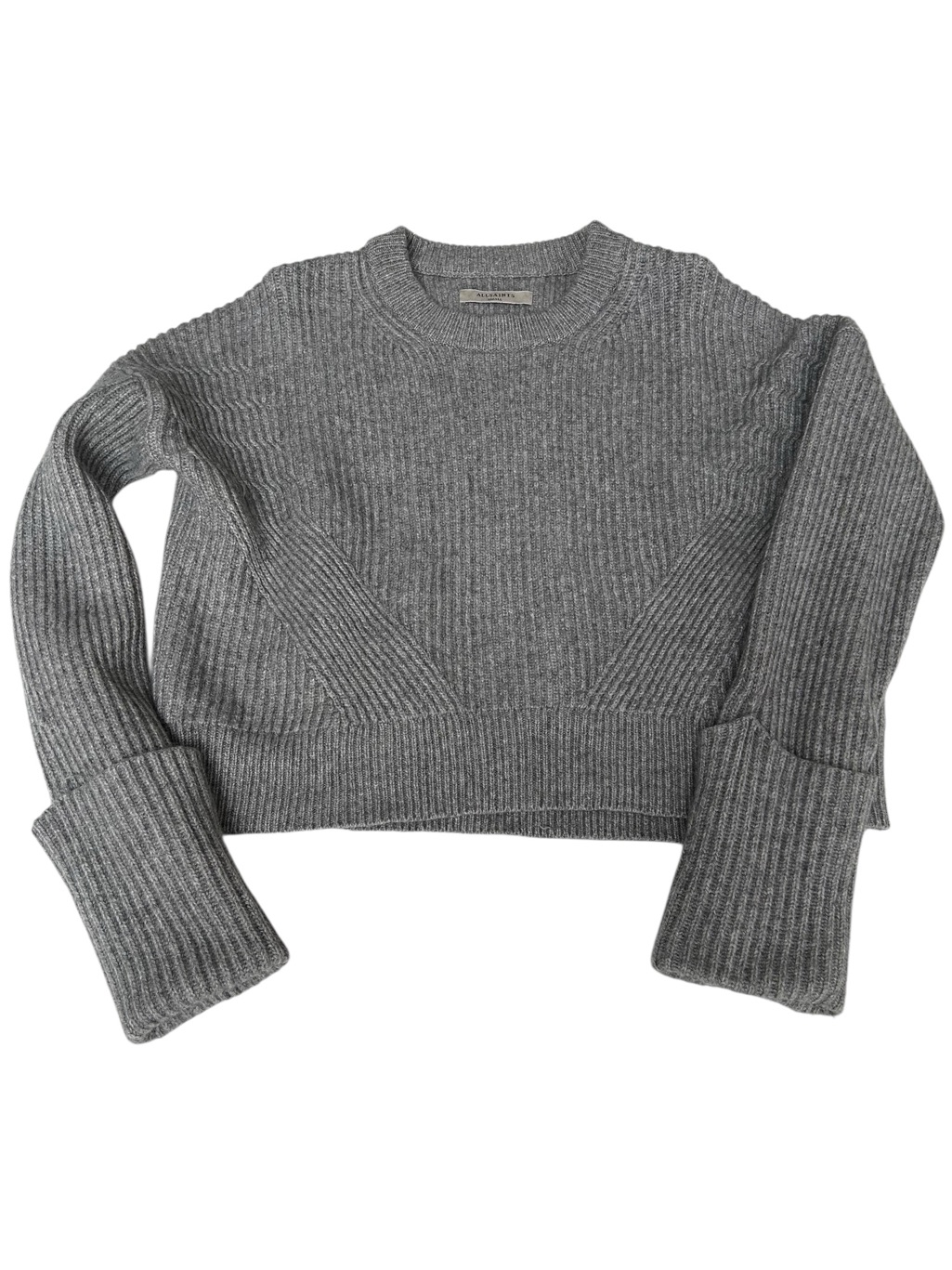 Allsaints Gray Ribbed Pierce Crew Neck Sweater